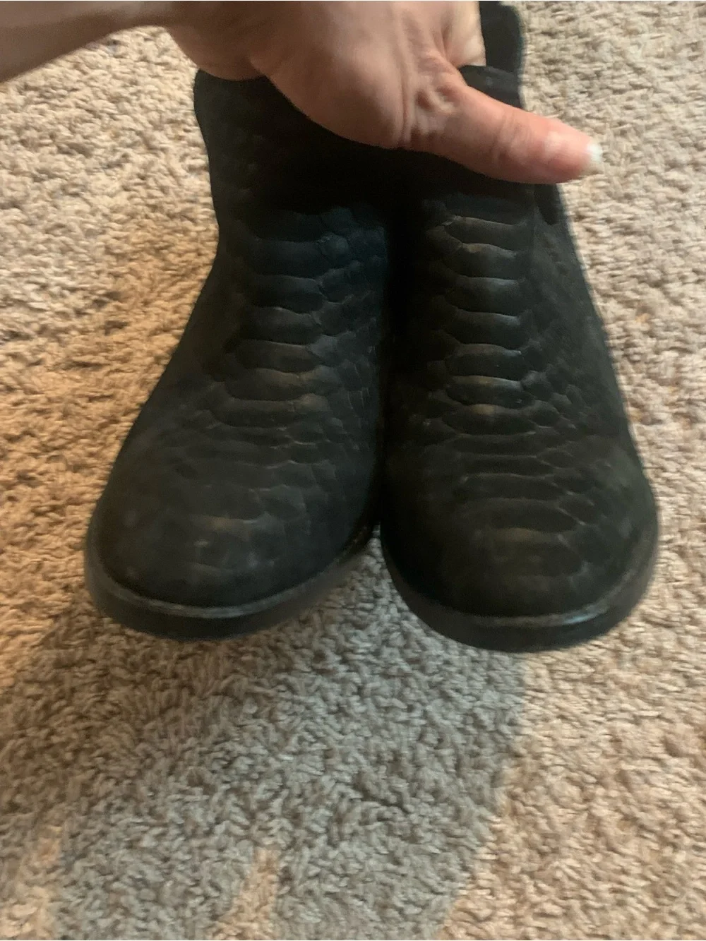 Jeffrey Campbell Rowlan Snakeskin Embossed Leather Bootie Ankle Boots Black